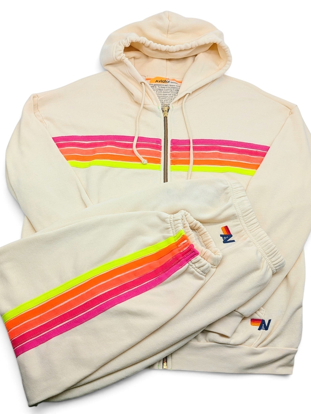 Aviator Nation 5 Stripe Vintage White Neon Stripes SET L/XL